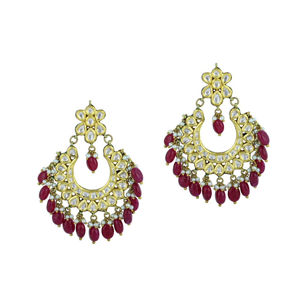 Chandbali Polki Earrings with Ruby Drops